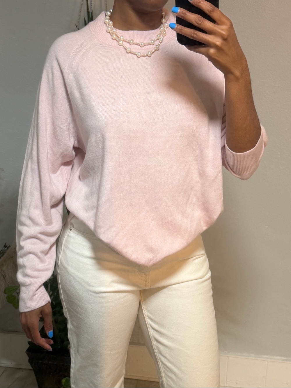Debbie Morgan Pale Pink Knit Crewneck Sweater